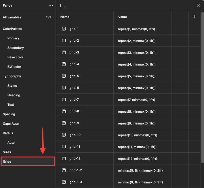 Grid variables in figma