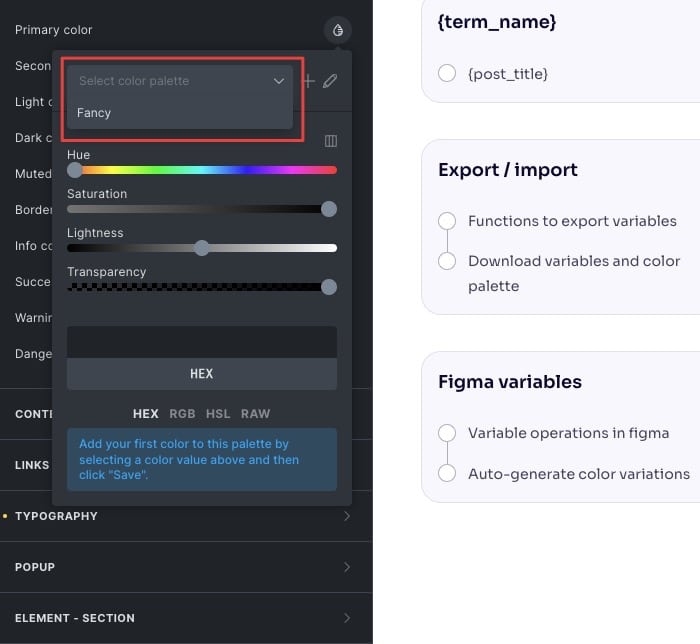 color palette from figma to bricks builder 06